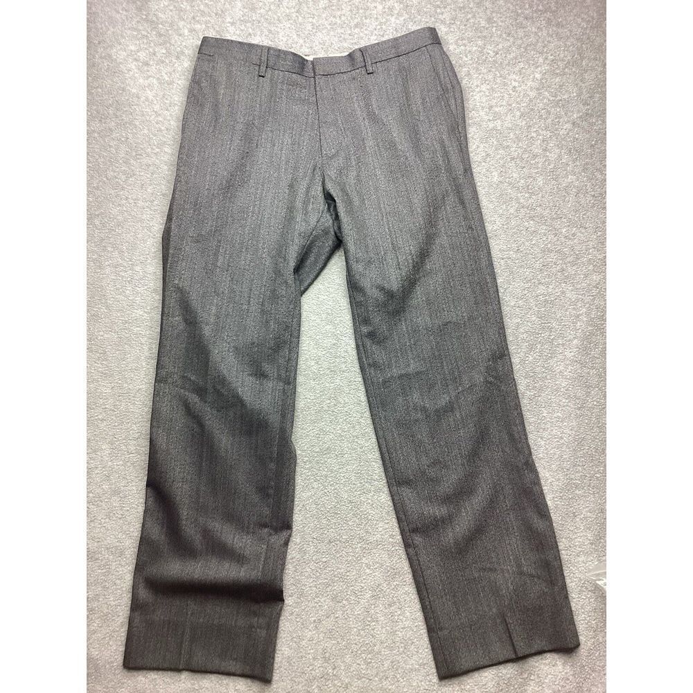 Banana Republic Mens Pants Gray 34x32 Tailored Slim Fit Herringbone Wool Dress